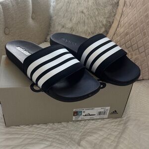 Adidas Black and White Comfort Slides